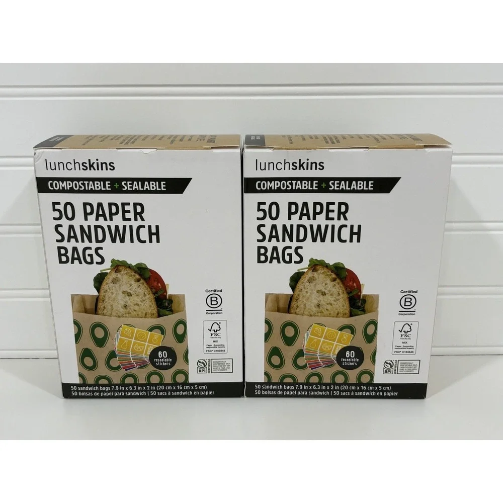 100ct Lunchskin Recyclable + Sealable Paper Sandwich Bags Avocado Print